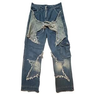 Wide Leg Star Harajuku Grunge Denim Baggy Cargo Distressed Jeans Small